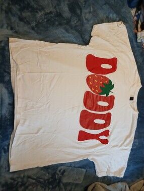 White Short Sleeve Tee with Red Strawberry Print